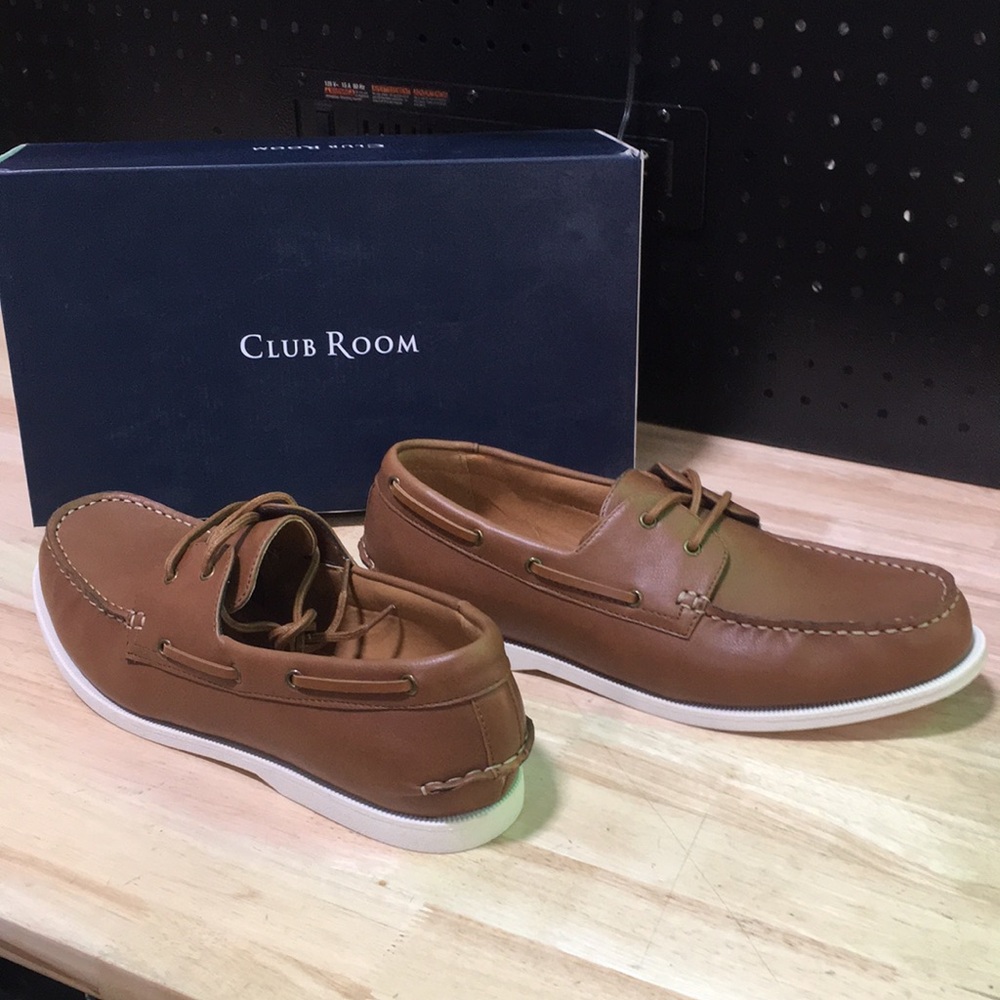 New WB Club Room Men's Brown Leather‎ Boat Shoes